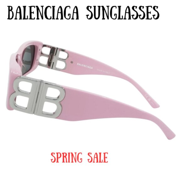 New  Womens Balenciaga Rectangular Sunglasses - Pink/Silver Spring - Picture 4 of 6
